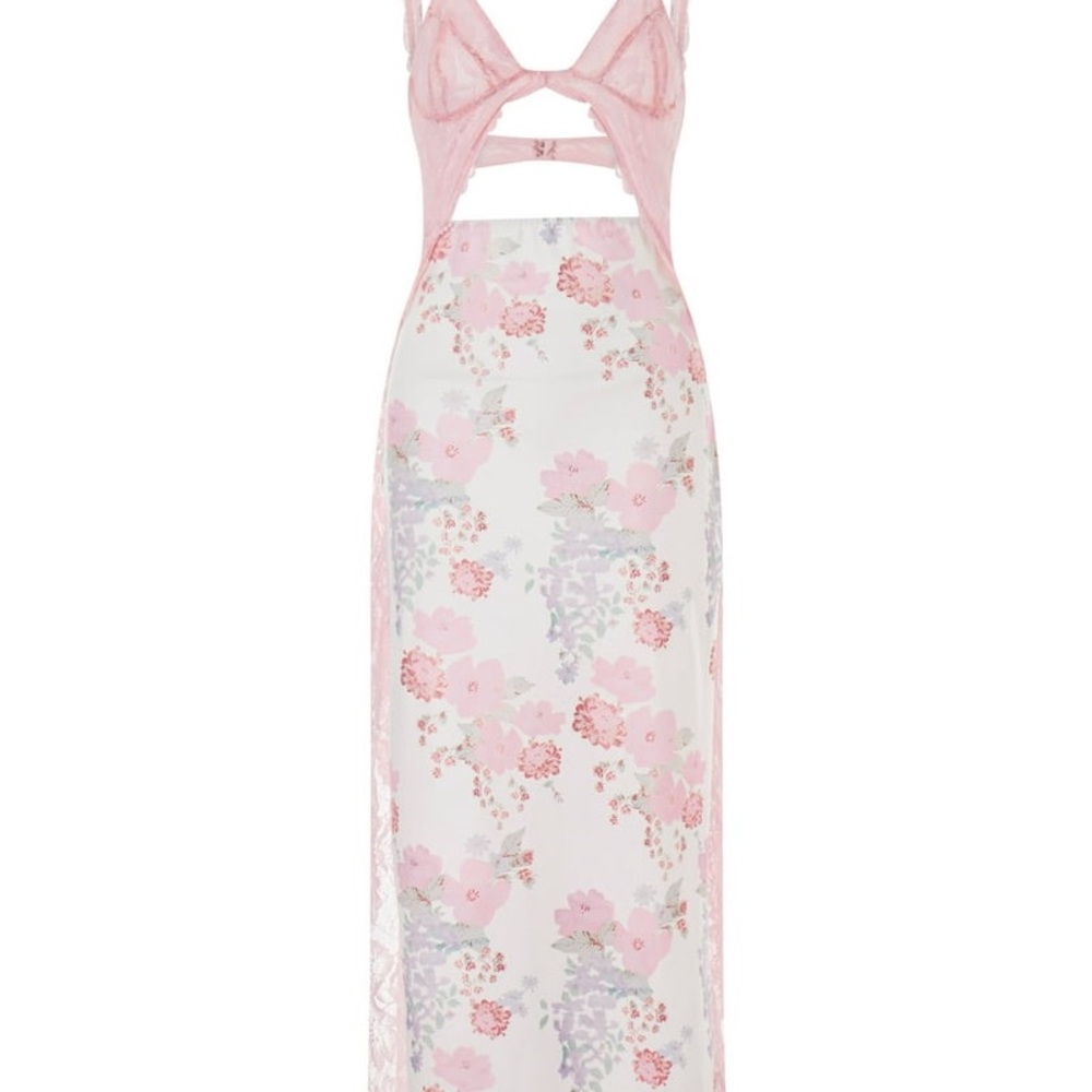 Free People body con floral, print, lace, maxi Floral Pink Lace Nightgown